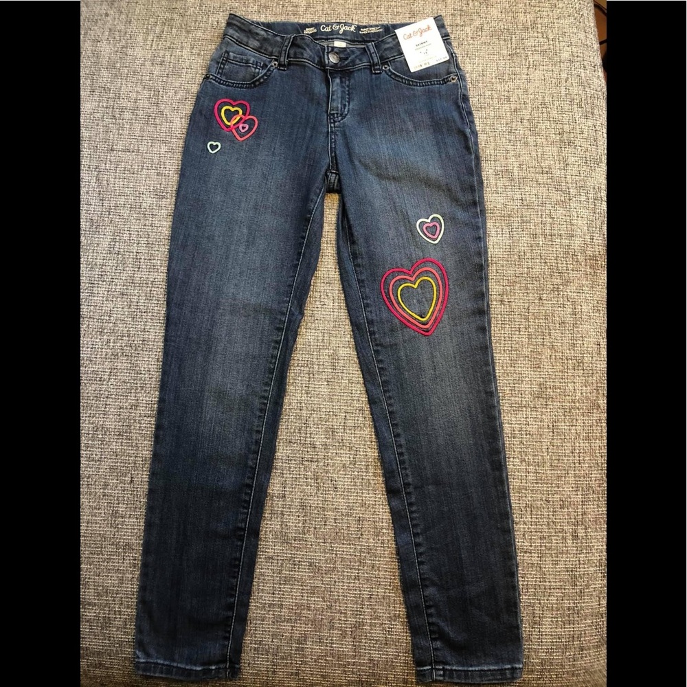 New girls size 12 Cat & Jack skinny jeans pants color hearts